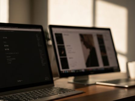 가계부 노트와 계산기, 영수증이 놓인 나무 테이블