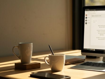 나무 책상 위에 놓인 주택 모형, 계산기, 대출 서류, 자물쇠와 열쇠, 펜