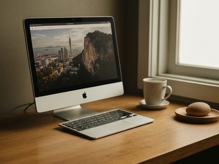 테이블 위에 놓인 연금 가입 서류, 계산기, 펜, 포스트잇과 차 한잔이 있는 모습