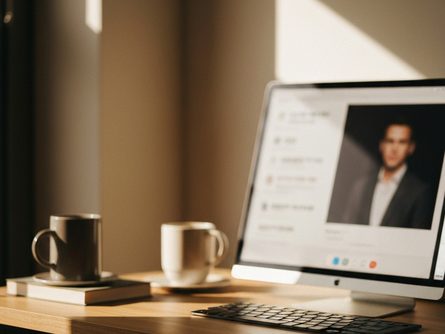 손으로 잡은 연금 계획서와 계산기 클로즈업, 테이블 위 노트북과 서류 흐릿한 배경