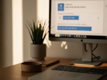 손으로 잡은 금융 서류와 펜, 계산기 클로즈업, 흐릿한 사무실 배경